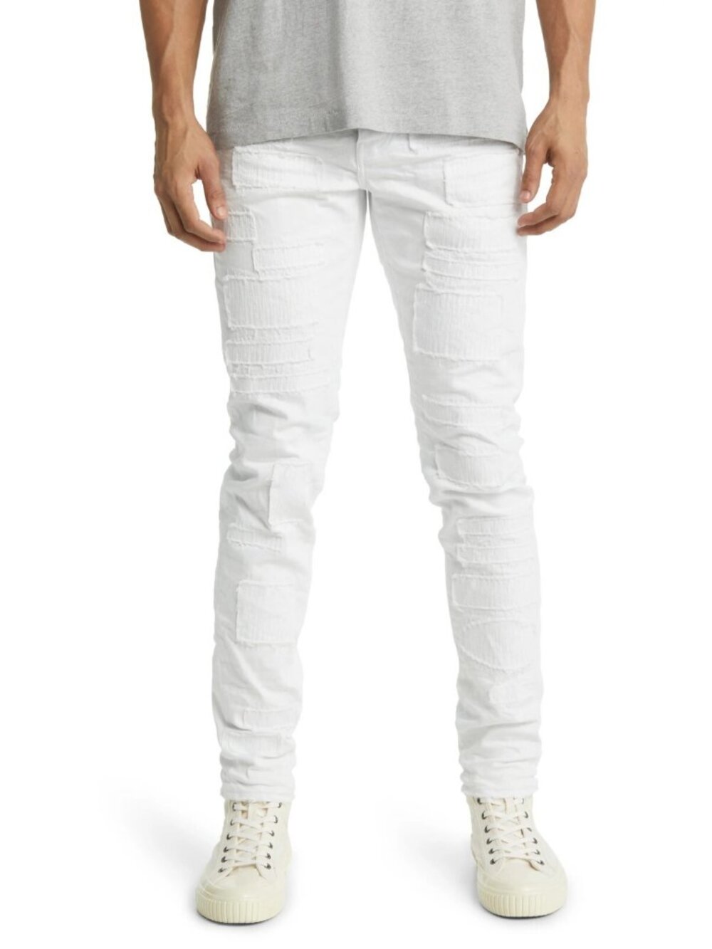 PURPLE BRAND Men's P001 Optic Patch Repair Slim Fit Jeans White Size 31 x 32